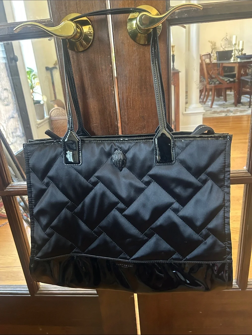 Kurt Geiger Black Quilted Tote with Patent Trim - Women's Tote Bag - Picture 1 of 8